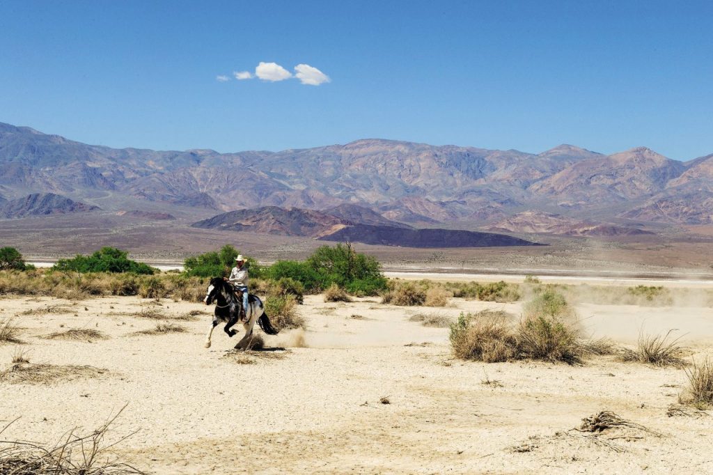 Un ranger del Ranch at Death Valley al galoppo.