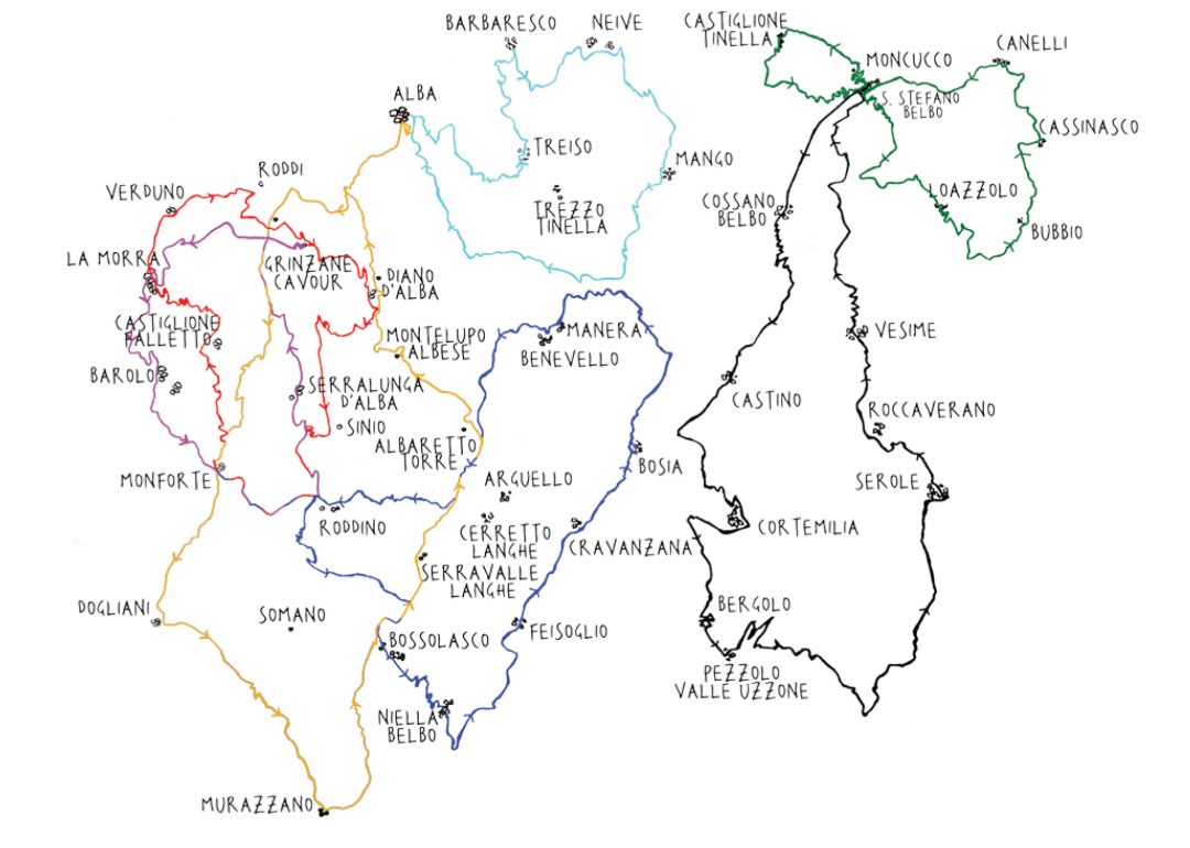 La mappa degli itinerari in bici nelle Langhe