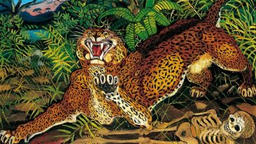 Antonio Ligabue, Leopardo, olio su faesite, 1955 (cm 64x79.7)