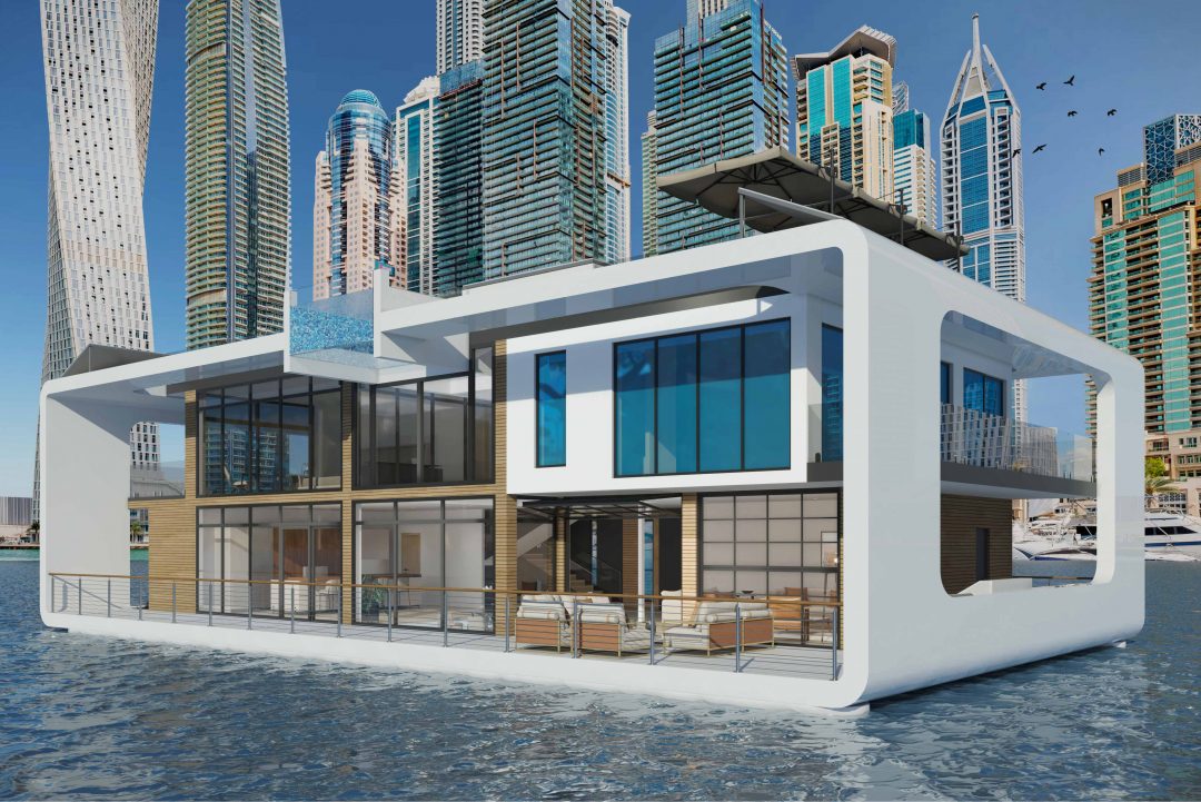A Dubai l’hotel galleggiante di Kempinski: ville con piscina a sfioro e motoscafo. Ecco le foto