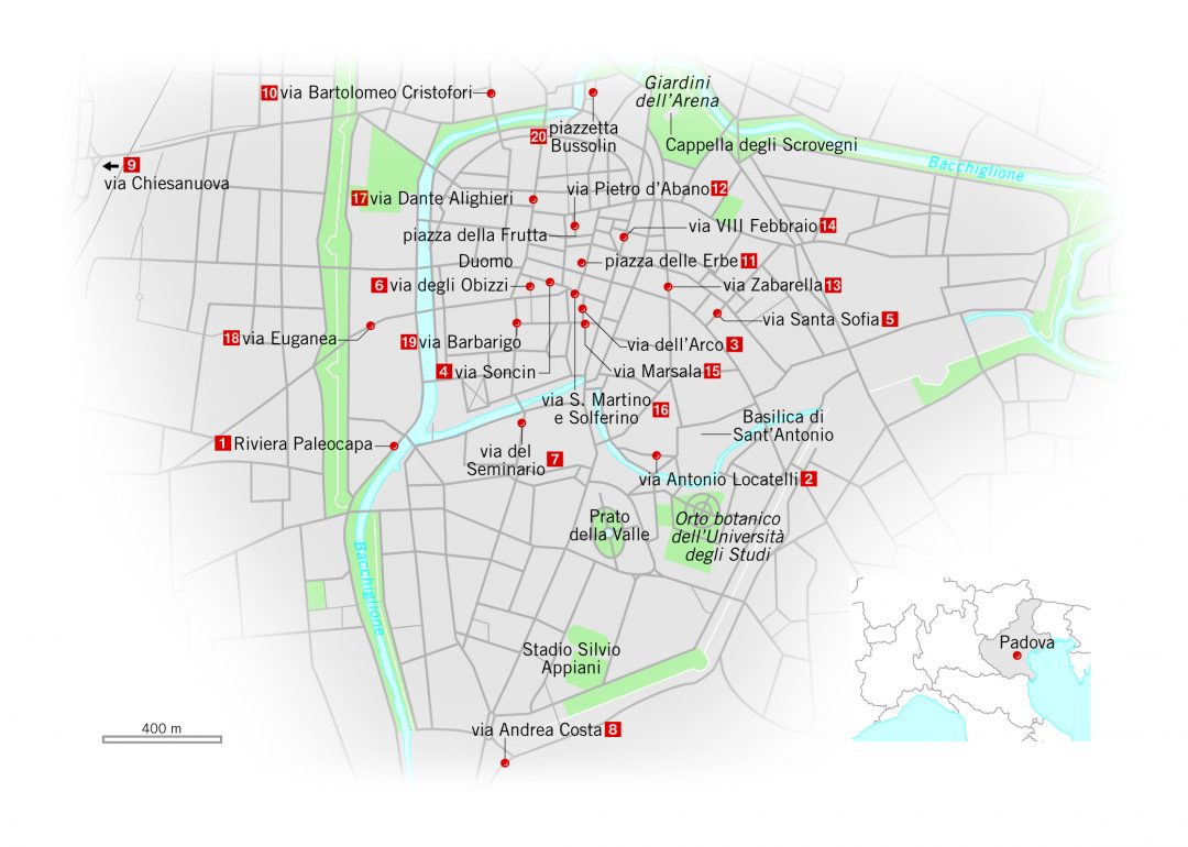Padova mappa città indirizzi dove mangiare dormire comprare