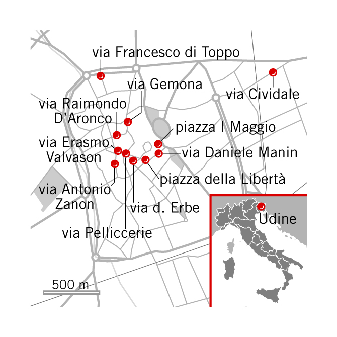 mappa Udine dove dormire e mangiare