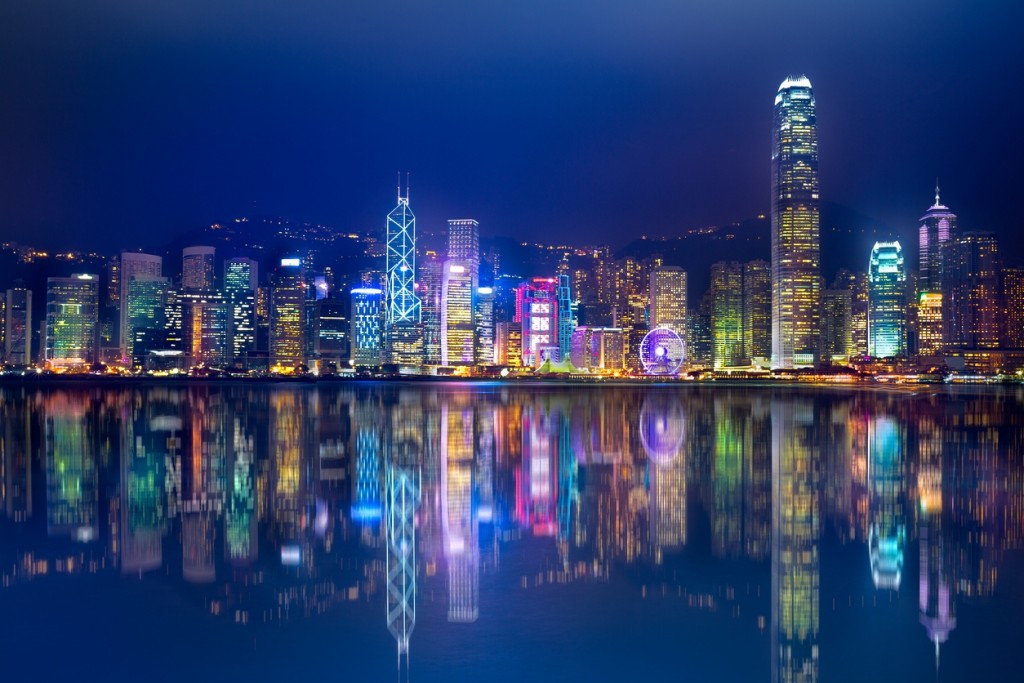 skyline di Hong Kong di notte