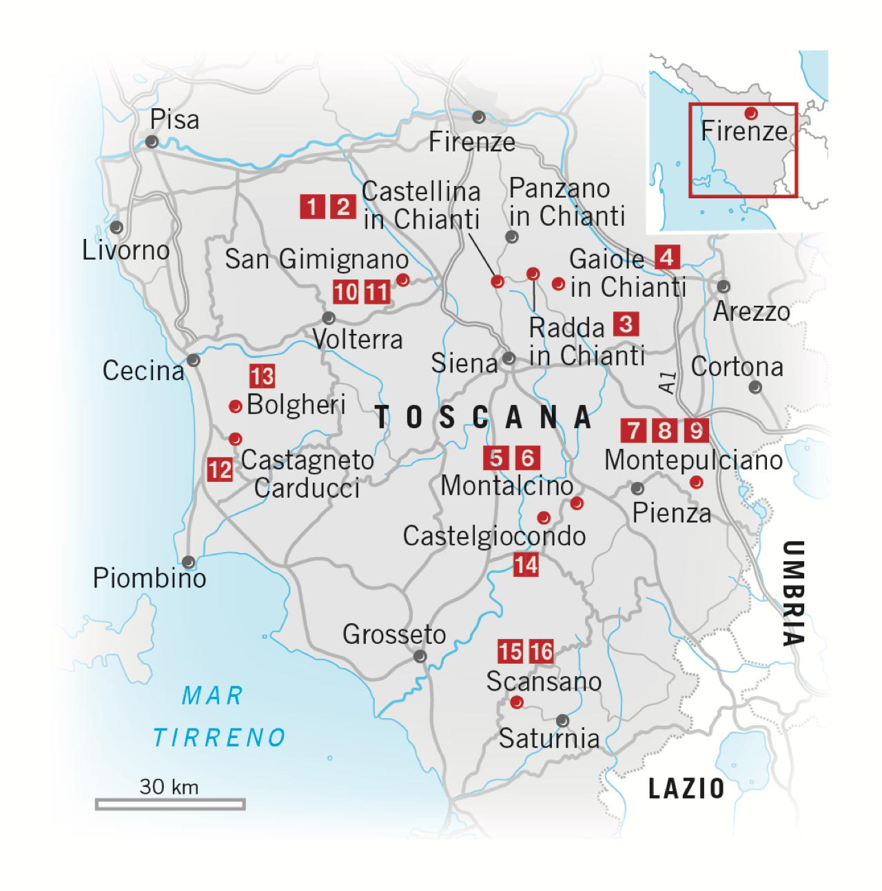 Mappa Toscana cantine