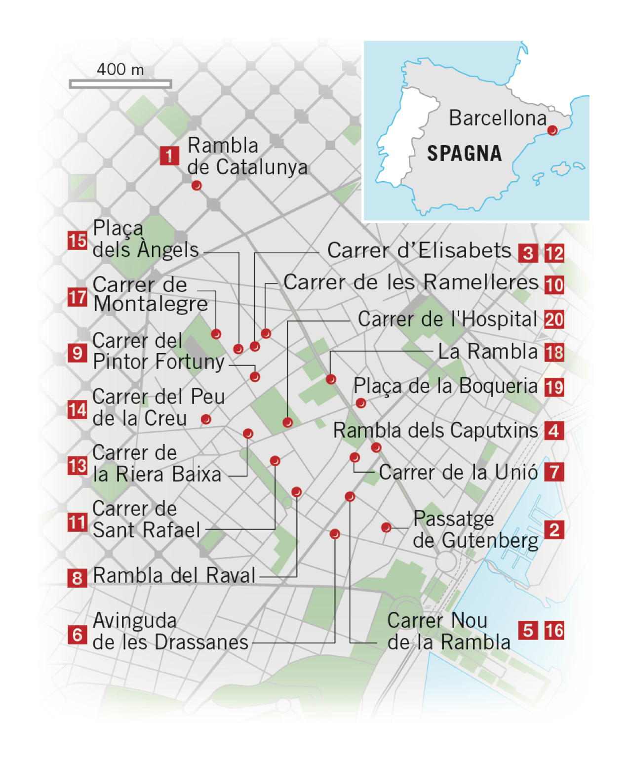Mappa indirizza Raval Barcellona