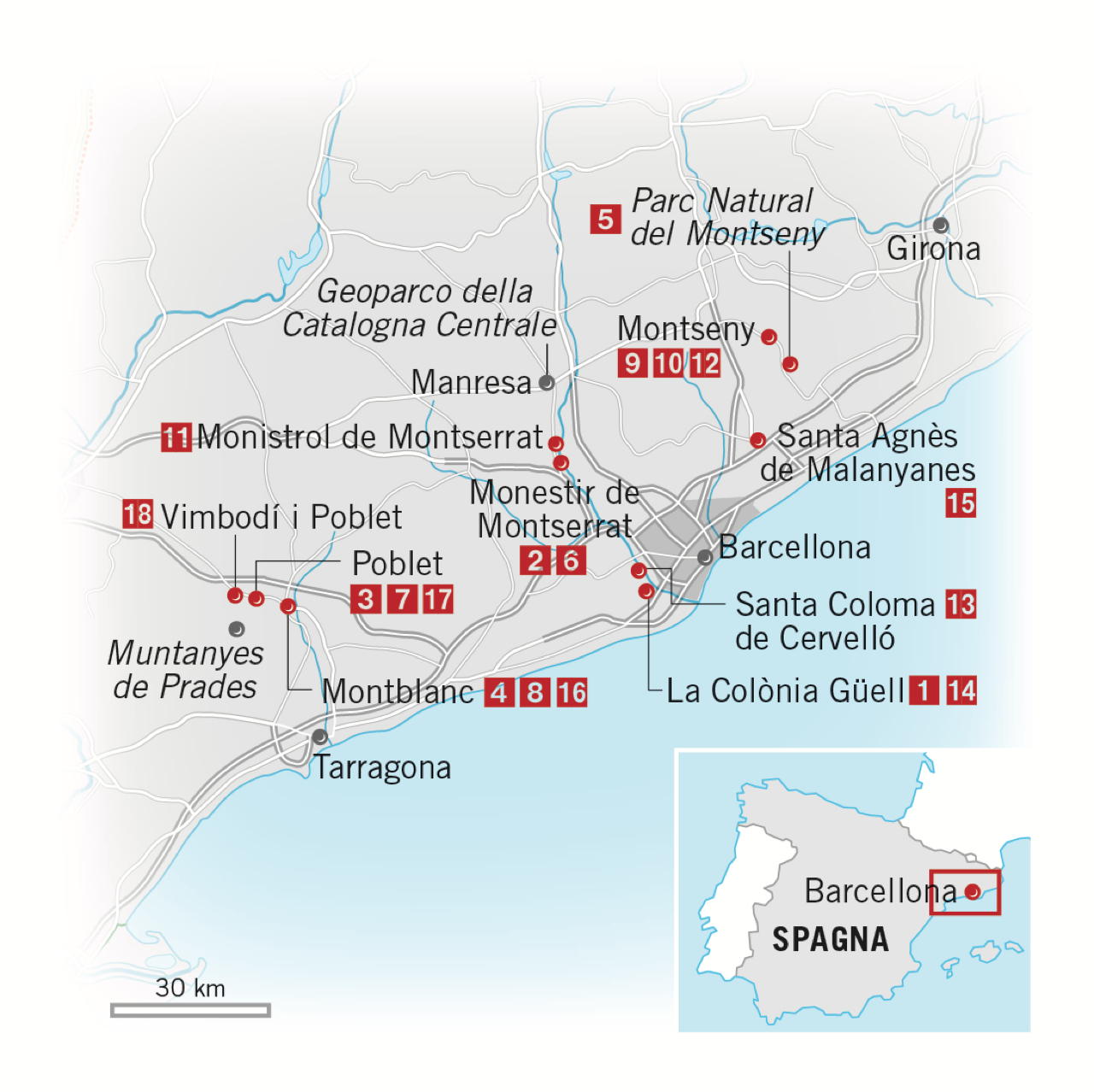 mappa indirizzi cose da visitare nei dintorni di Barcellona