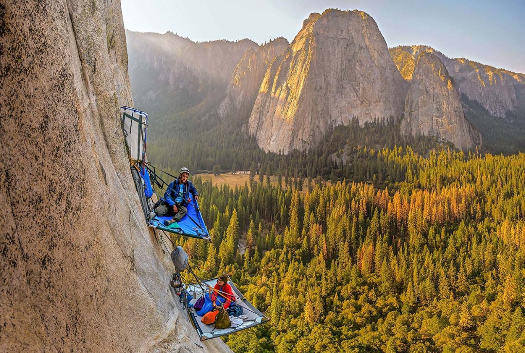 Bivacco in parete sul El Capitan Parco nazionale di Yosemite California