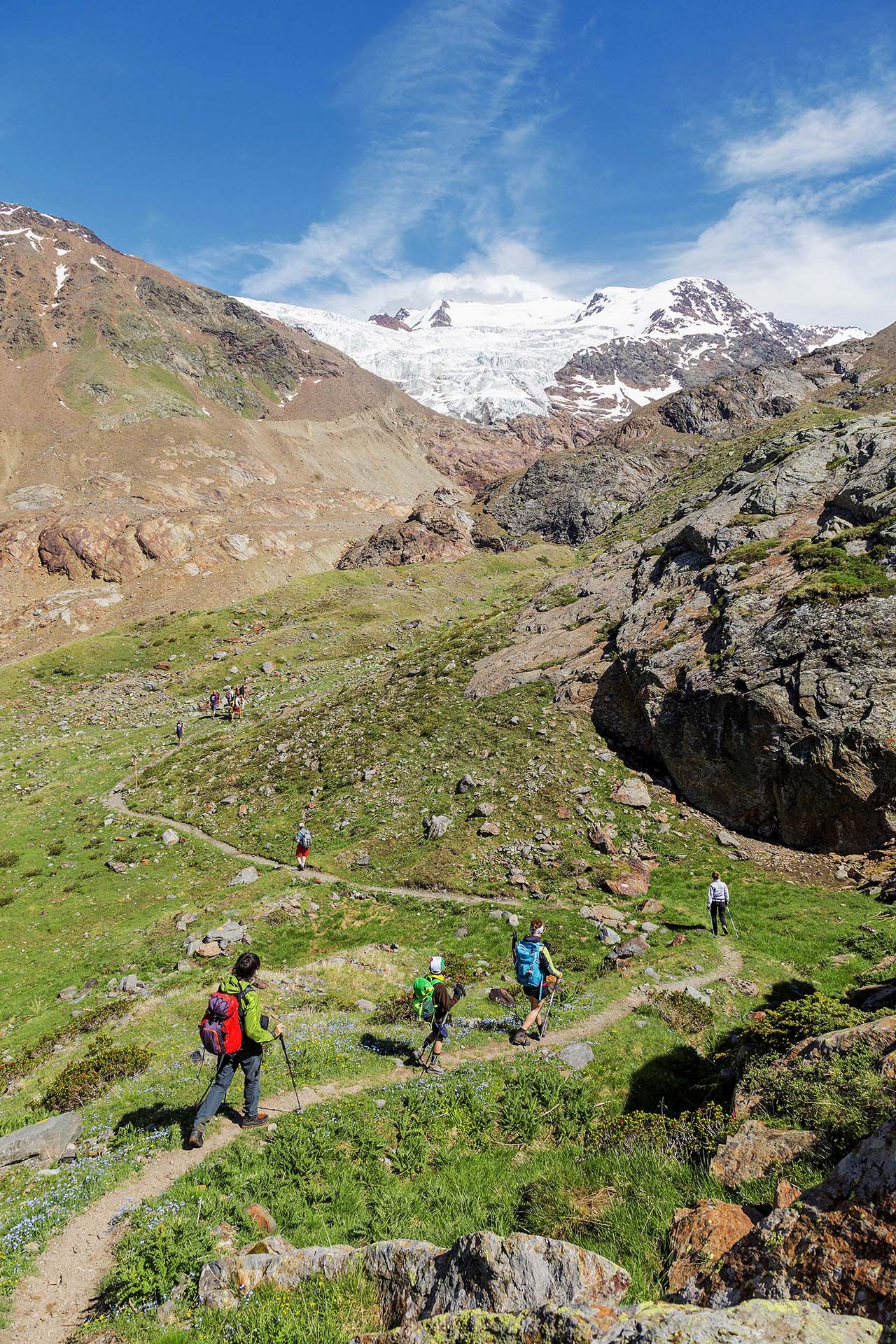 escursionisti sul ghiacciaio dei forni trekking 